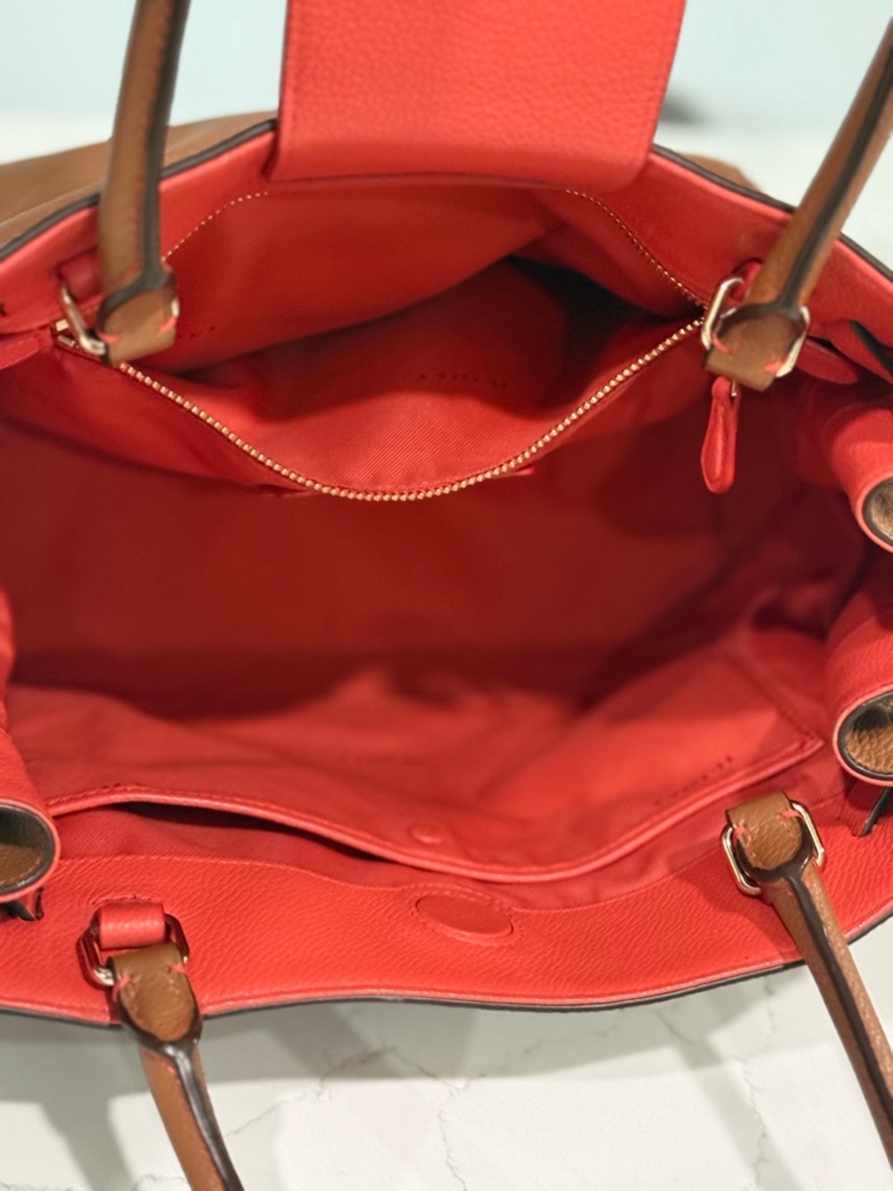 Coach Turnlock Tie Tote Saddle Brown Contrast Orange - GORGEOUS CONDITION! - Picture 11 of 15